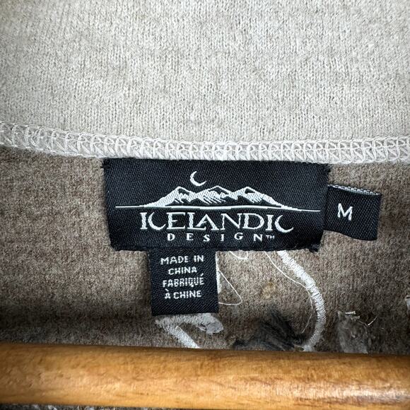 Icelandic Design Jacket Size Medium Tan Wool Zip Up Floral Embroidered Sweater - Picture 3 of 11